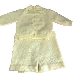 Vintage 60's Hand Crafted Shorts Overalls & Cardi Sweater Yellow Unisex 12 M NEW